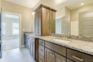 View of our beautiful custom bathroom cabinets made by Amish craftsmen