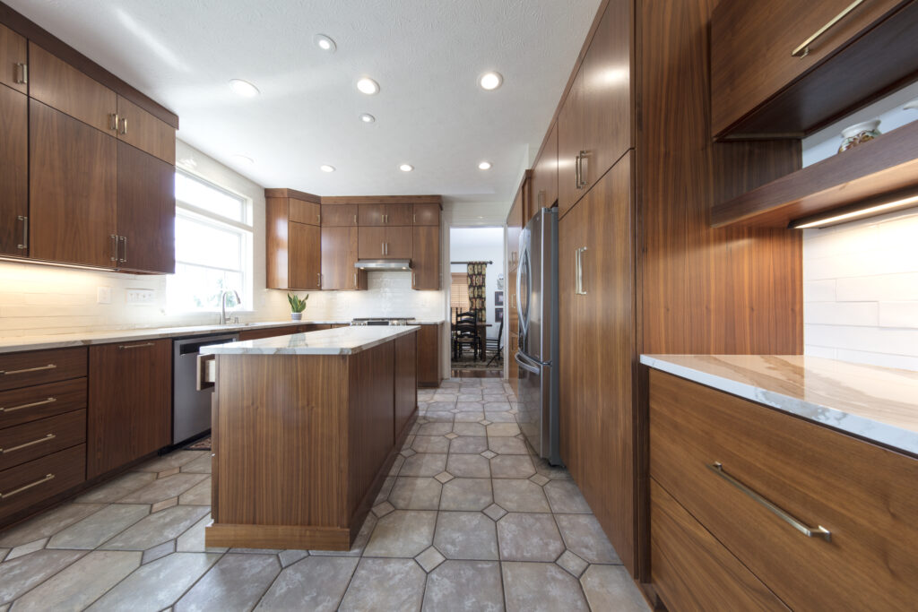 walnut custom built kitchen with beautiful brown cabinets