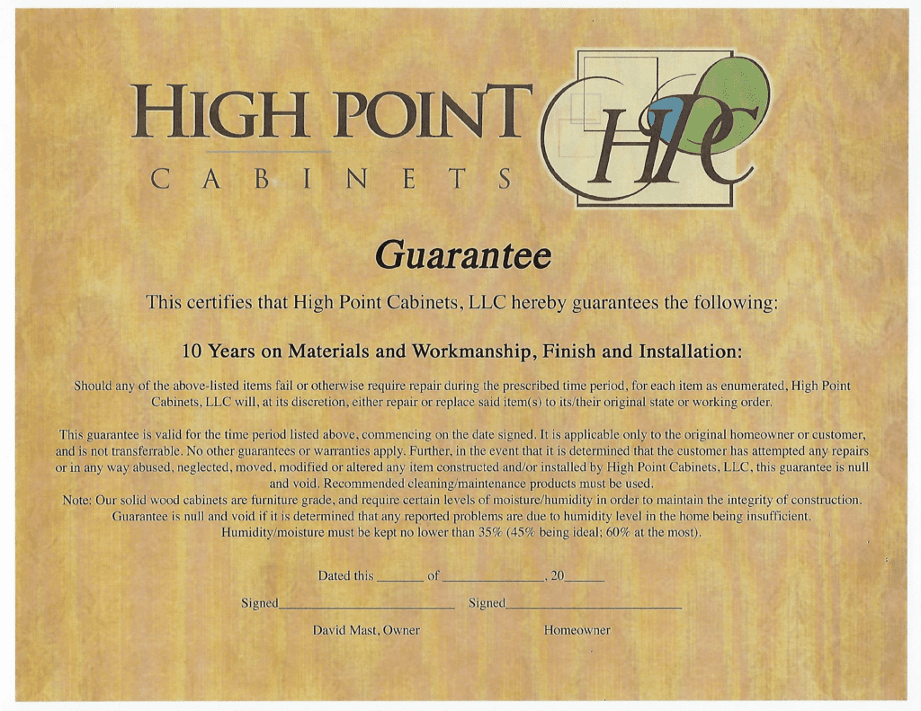 Amish Built Cabinets Warranty, High Point Cabinets